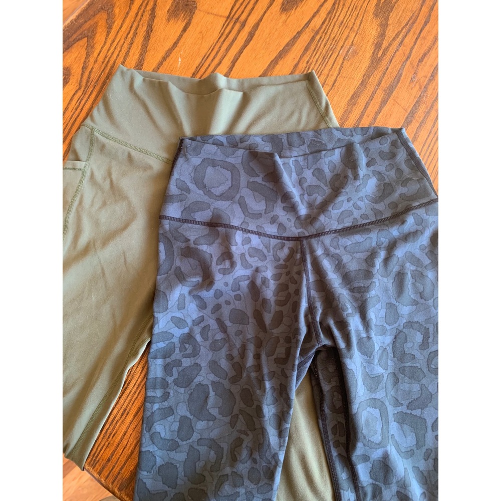 Colorfulkoala High Waisted Leggings Bundle Olive Green & Blue Leopard Print Sz L